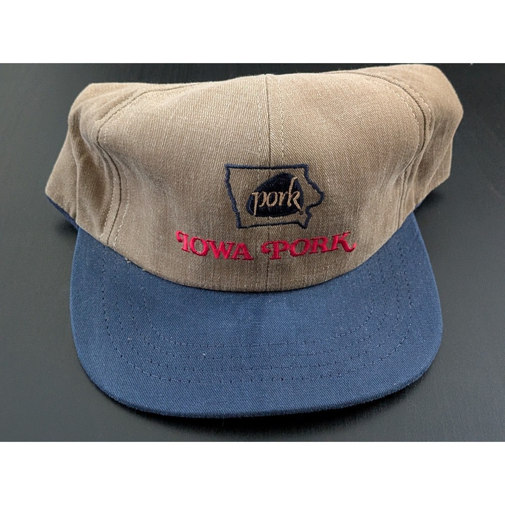 Vintage Iowa Pork Snapback Hat Brown‎ Blue OSFM USA Made Americap